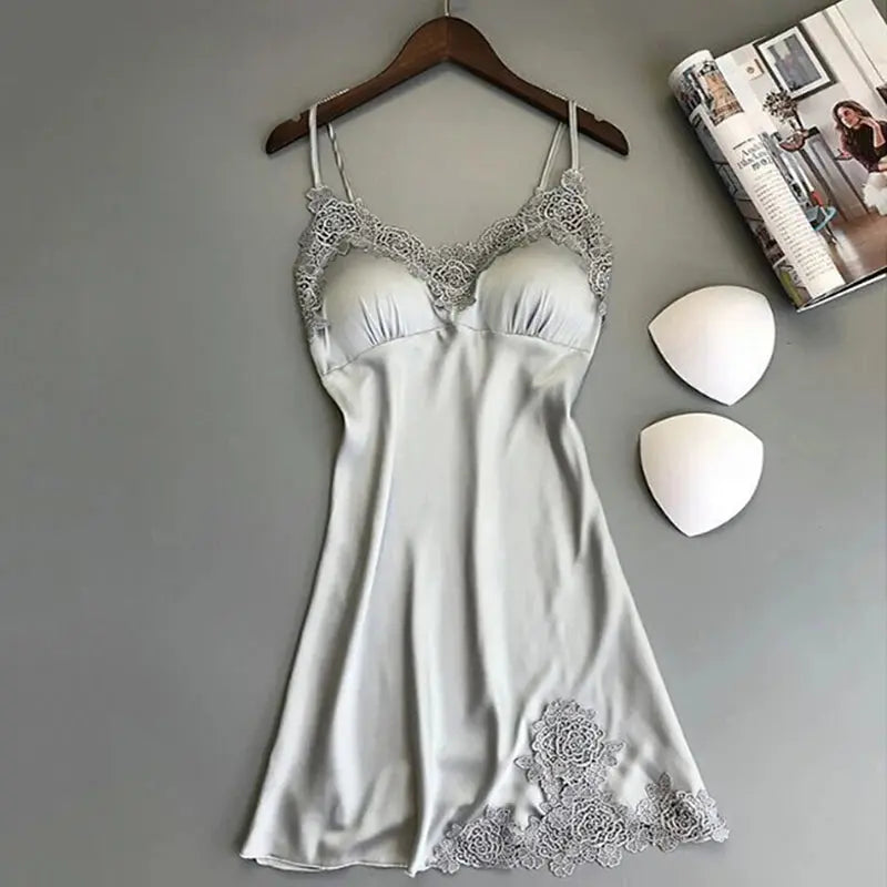 Sexy Pajamas Women's Silk Suspender Nightdress Ladies Spring And Summer Ice Silk Thin Halter Home Service Satin Night Dresses Shoporiz