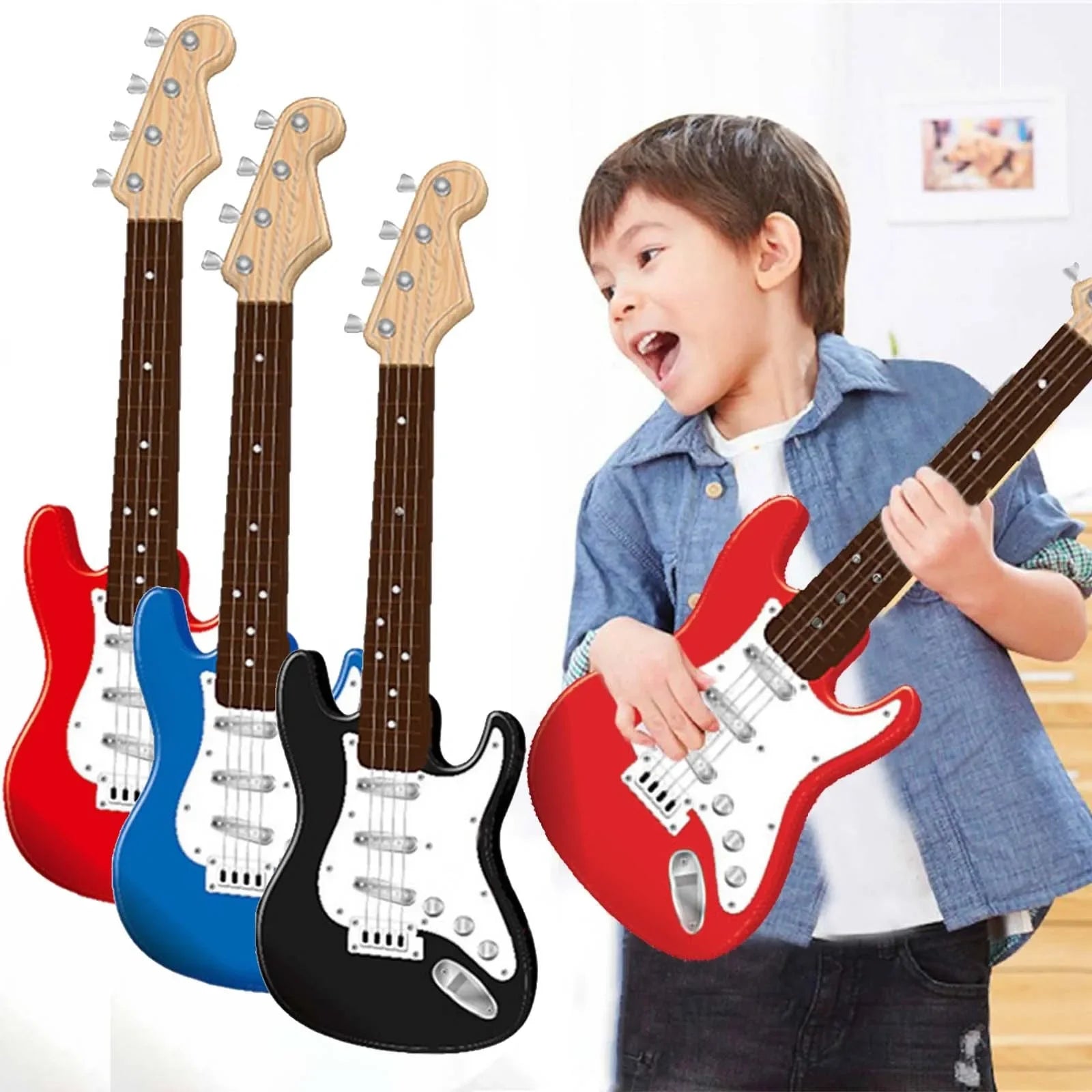 Children-size Electric Guitar Attracts Children Attention 4 String Guita Beginners' Level Guitar Puzzle And Musical Instruments shoporiz