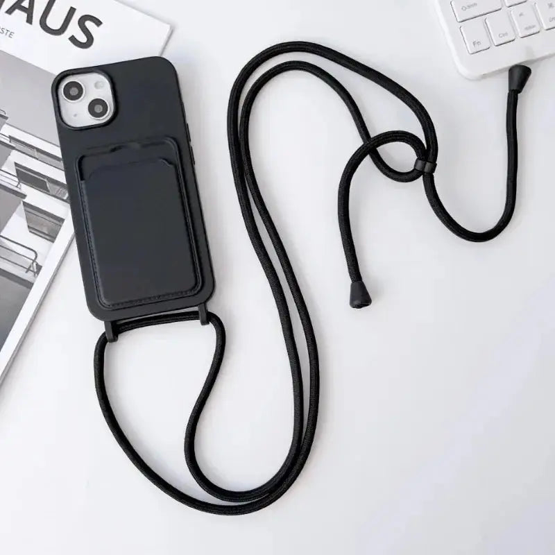 Crossboby Lanyard Rope Phone Case for IPhone 17 Air 16 15 14 Plus 13 12 11 Pro Max Silicone Card Package Fall Prevention Cover