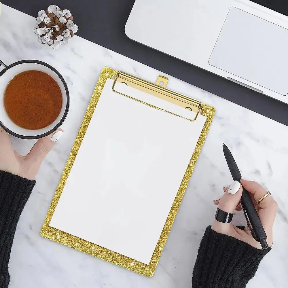 Durable Pink Glitter Acrylic Clipboards Colored Mental Clip Writing Clip Board Student Supplies Office Clipboard Classrooms