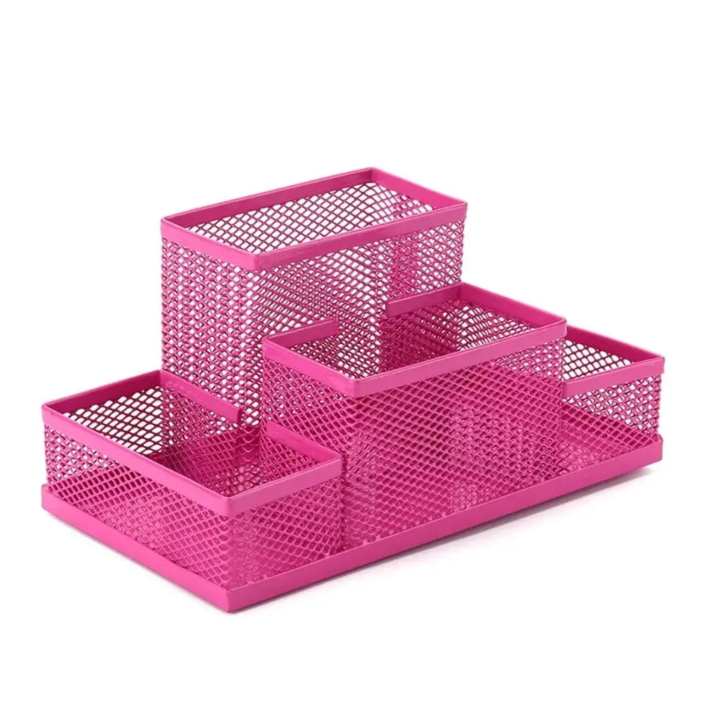 New 3/4 Grids Table Organizer Office Desk Top Storage Box Black Mesh Pen Holder File Storage Rack Metal Pen Holder