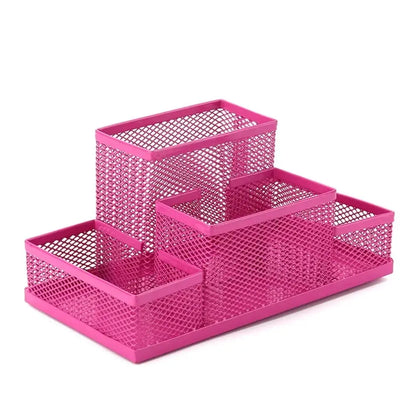 New 3/4 Grids Table Organizer Office Desk Top Storage Box Black Mesh Pen Holder File Storage Rack Metal Pen Holder