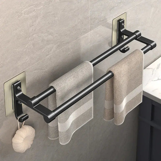 Non-drilling Towel Rack Double Layer Self Adhesive Bathroom Shower Bath Room Toilet Towel Holder Two Bars Hand Towel Holder Rail
