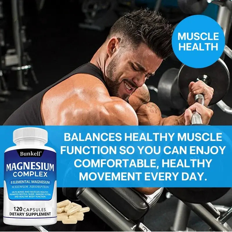 Magnesium Complex Supplement 8 Elemental 1000mg, Chelated for Easy Absorption for Bones, Muscle, Recovery, Energy, 120 Capsules