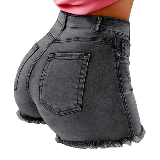 Denim Shorts Women Vintage Jeans Tassel Washed Distressed Skinny Mid Waist Pockets Streetwear Female 2025 Straight Short Pants shoporiz