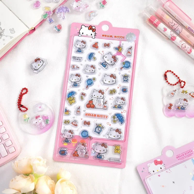 Hello Kitty  Sanrio 3D Embossed Crystal Stickers Children Girl Cartoon  Toys DIY Decoration Reward Stickers Holiday Gifts shoporiz