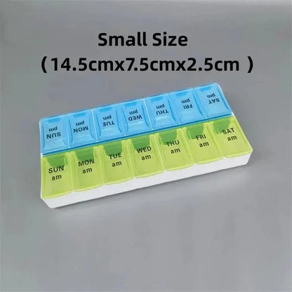 Portable Weekly Travel Pill Case 7 Days Organizer 14 Grids for Tablets Vitamins Medicine & Fish Oils Storage Container