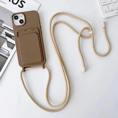 Crossboby Lanyard Rope Phone Case for IPhone 17 Air 16 15 14 Plus 13 12 11 Pro Max Silicone Card Package Fall Prevention Cover