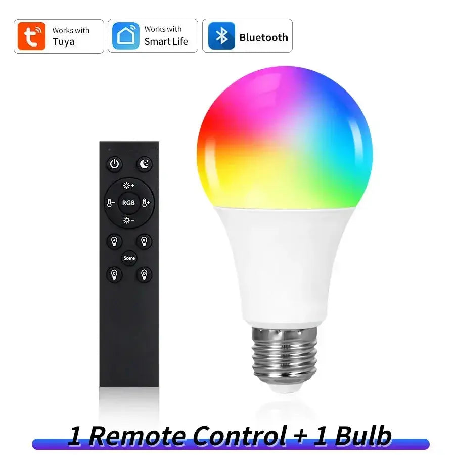 E27 Bluetooth Smart LED Bulb 220V 9W 15W 18W Tuya Compatible 2.4GHz RF Remote Control for Bedroom Home Decor Dimmable 120° Beam Angle Shoporiz