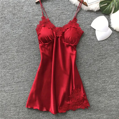 Sexy Pajamas Women's Silk Suspender Nightdress Ladies Spring And Summer Ice Silk Thin Halter Home Service Satin Night Dresses Shoporiz