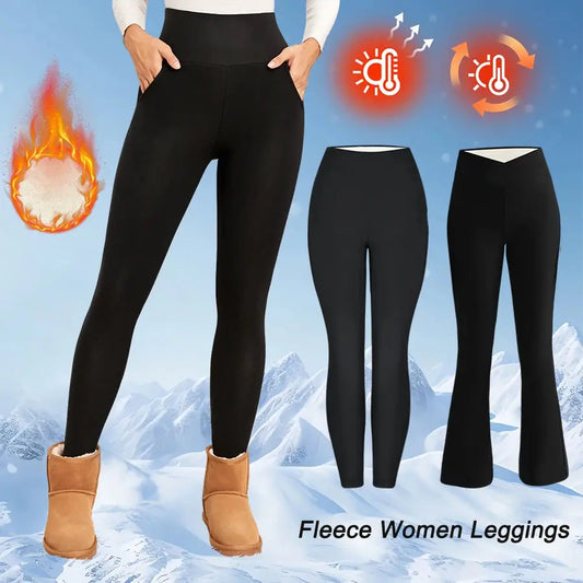 Fleece Women Leggings Thick Flared Pants High-Waisted Thermal Tights Tummy Control Winter Warm Legging Casual Wear