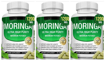 Moringa Capsules 1200mg Pure Moringa Powder Oleifera Leaf Superfood Rich in Antioxidant Skin Health Immune Support Natural