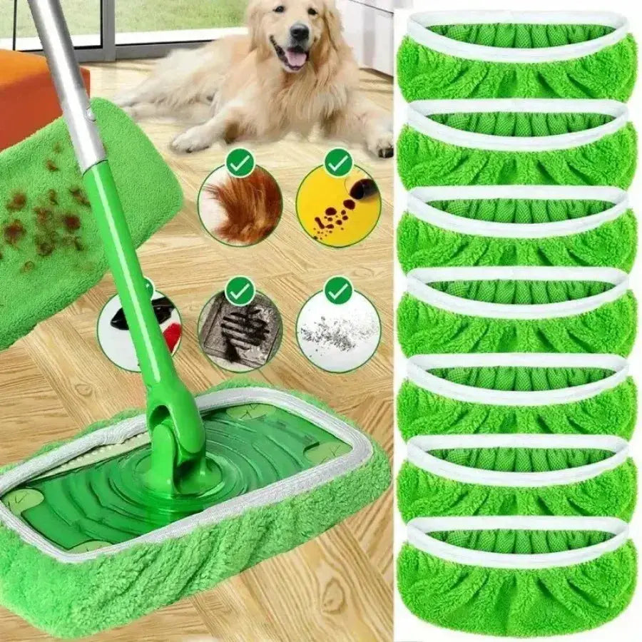 7 Piece Green Mop Cloth, Suitable for Sweeping Mop - Dry Sweeping Cloth and Wet Mopping, Household Cleaning - Washable