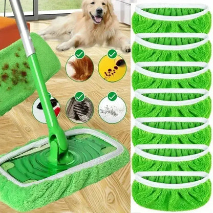 7 Piece Green Mop Cloth, Suitable for Sweeping Mop - Dry Sweeping Cloth and Wet Mopping, Household Cleaning - Washable