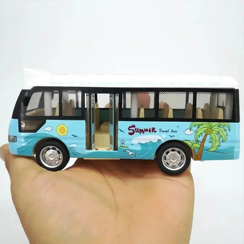 City Bus Toys Cars for Toddlers Cars for Boys Girls Pull Back Play Vehicle Bus Model with Sound Light Up & Open-able Doors