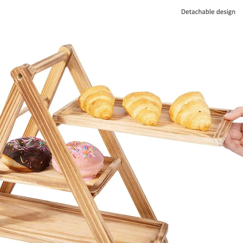Wooden Three-Layer Serving Trays, Cupcake Stand, Fruit Cake Stand, Dessert Serving Tray, Detachable Rectangle Platter, 3 Tiered