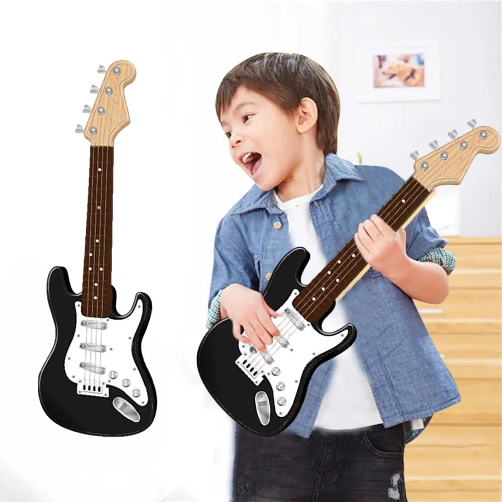 Children-size Electric Guitar Attracts Children Attention 4 String Guita Beginners' Level Guitar Puzzle And Musical Instruments shoporiz