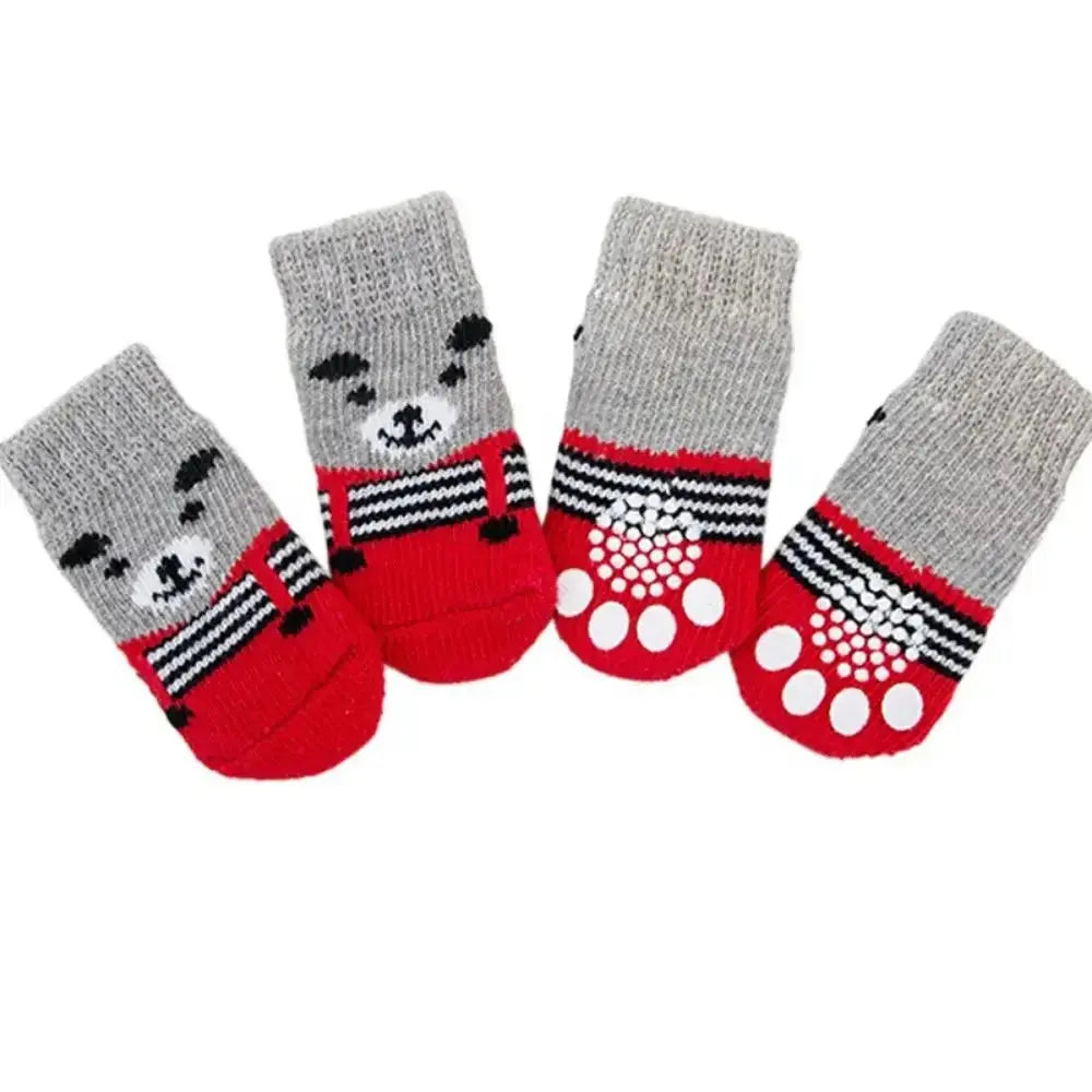 4Pcs Pet Cat Dog Floor Anti-slip Socks Autumn Winter Warm Soft Wool Socks Pet Kitten Puppy Anti-freeze Feet Paw Protector Socks