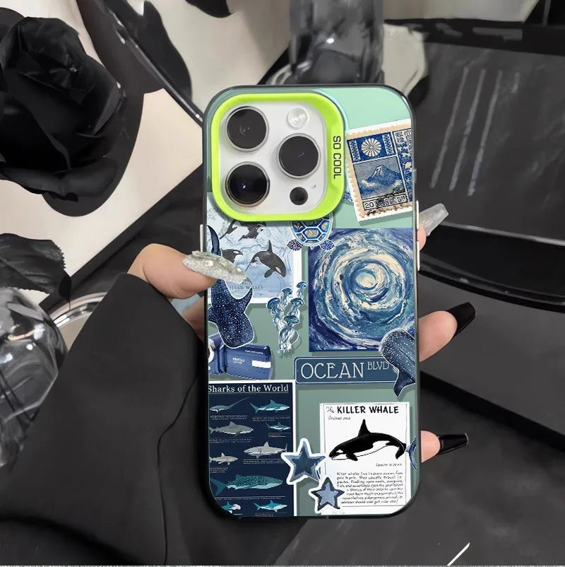 Ocean-Themed Pattern Phone Case for iPhone Shockproof Back Cover Compatible with Multiple Models Anti-Scratch Lightweight Matte