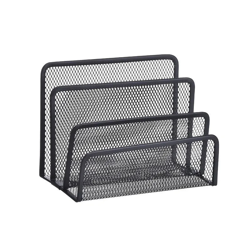 Black Metal Iron Mesh Desk Organizer - Letter Tray Holder for Paper Magazine Book Office Grid Tray