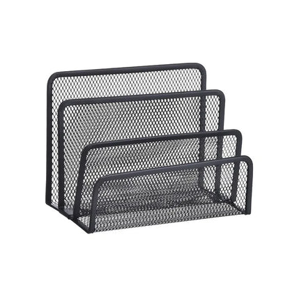 Black Metal Iron Mesh Desk Organizer - Letter Tray Holder for Paper Magazine Book Office Grid Tray