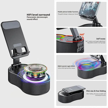 New Cell Phone Holder Stand With LDE Light Bluetooth Speaker Adjustable Tablet Bracket Support Portable Wireless Loudspeaker Shoporiz