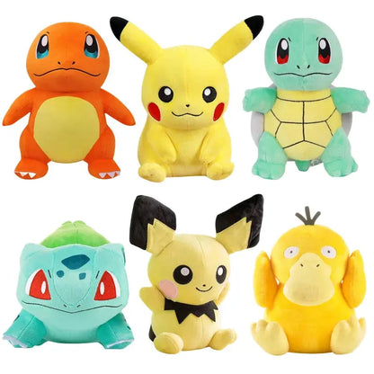 Kawaii Pokemon Plush Toys Set - Pikachu Pichu Charmander Squirtle Psyduck Anime Soft Dolls for Kids Birthday Christmas Gifts