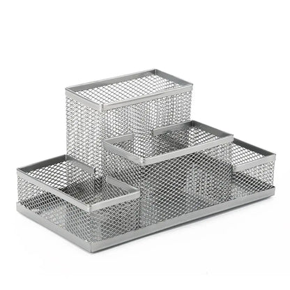 New 3/4 Grids Table Organizer Office Desk Top Storage Box Black Mesh Pen Holder File Storage Rack Metal Pen Holder