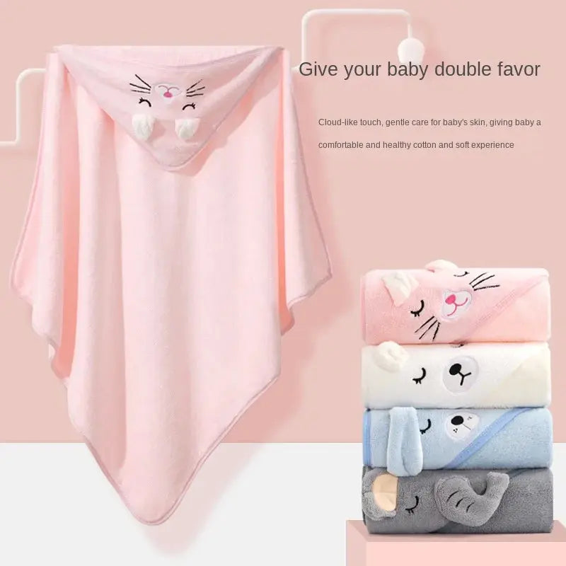 Baby Bath Towel Children's Bathrobe Newborn Baby Cartoon Blanket Super Soft Absorbent Hooded Hug Quilt80x80cm Shoporiz