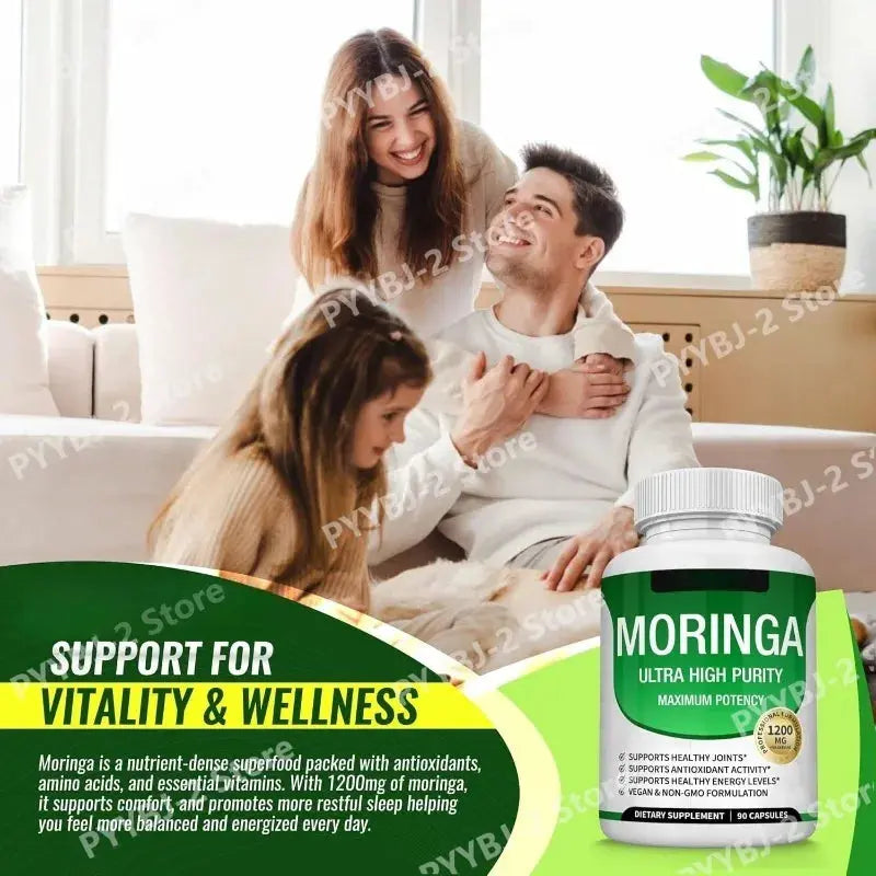 Moringa Capsules 1200mg Pure Moringa Powder Oleifera Leaf Superfood Rich in Antioxidant Skin Health Immune Support Natural