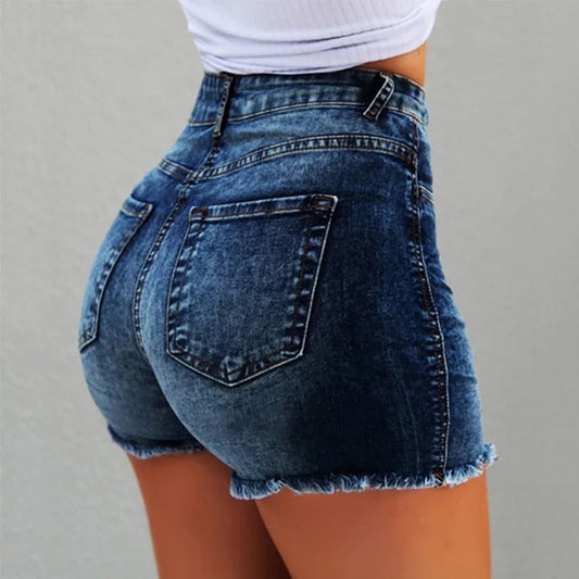 Denim Shorts Women Vintage Jeans Tassel Washed Distressed Skinny Mid Waist Pockets Streetwear Female 2025 Straight Short Pants shoporiz