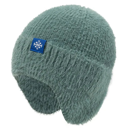 Women's Winter Earflap Beanie Hat Candy Colors Faux Fur Knitted Kpop Style Soft Streetwear Cap Casual Solid Color Skullies