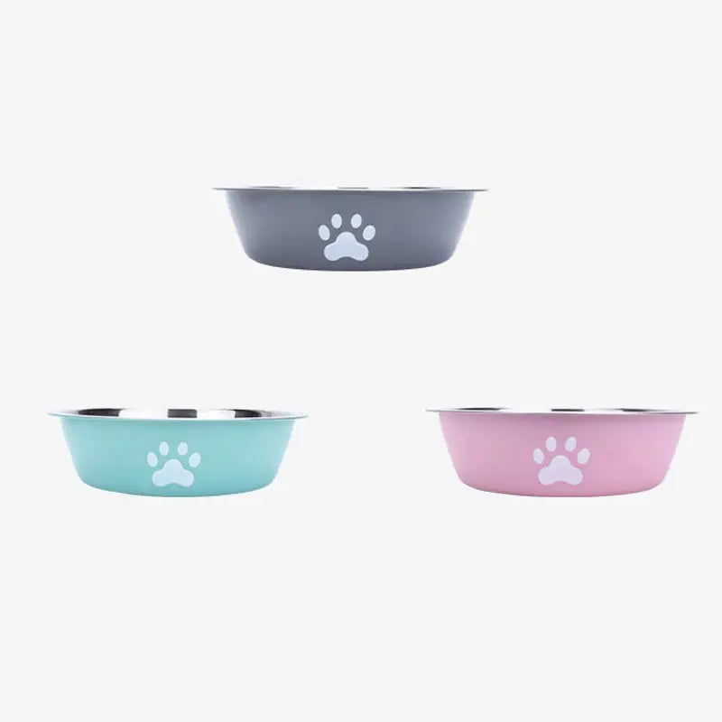 Stainless steel dog basin paw print pet supplies cat bowl dog bowl silicone anti-slip design pet drinking water feeding bowl