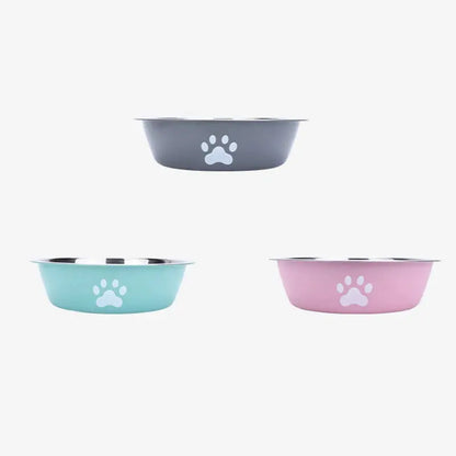 Stainless steel dog basin paw print pet supplies cat bowl dog bowl silicone anti-slip design pet drinking water feeding bowl