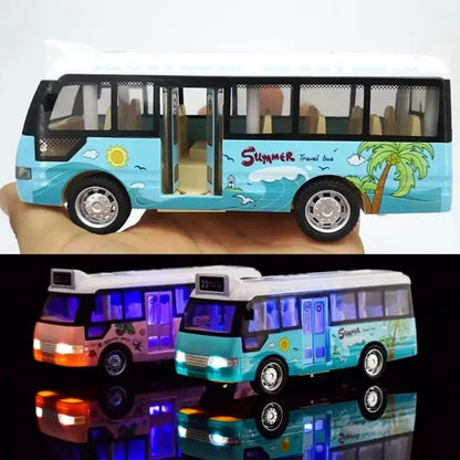 City Bus Toys Cars for Toddlers Cars for Boys Girls Pull Back Play Vehicle Bus Model with Sound Light Up & Open-able Doors
