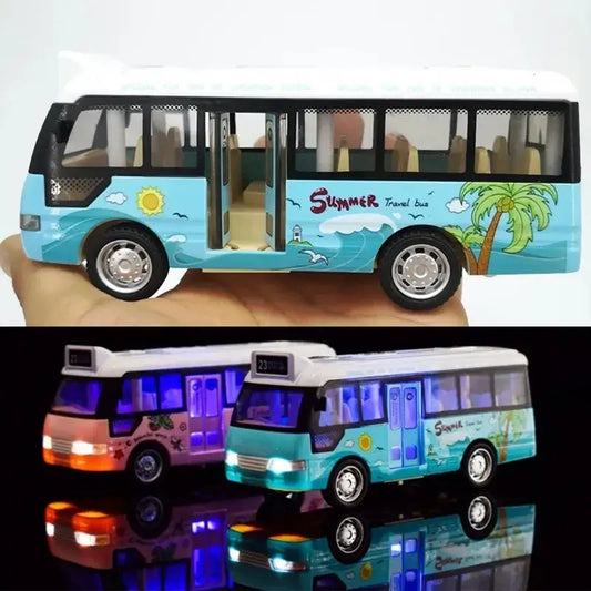 City Bus Toys Cars for Toddlers Cars for Boys Girls Pull Back Play Vehicle Bus Model with Sound Light Up & Open-able Doors