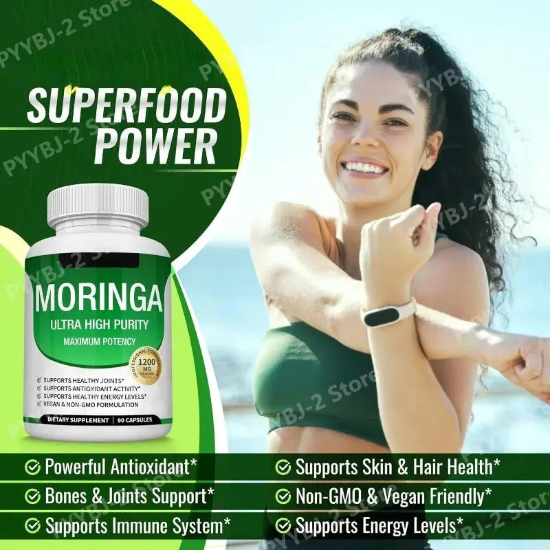 Moringa Capsules 1200mg Pure Moringa Powder Oleifera Leaf Superfood Rich in Antioxidant Skin Health Immune Support Natural