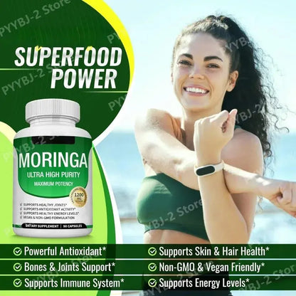 Moringa Capsules 1200mg Pure Moringa Powder Oleifera Leaf Superfood Rich in Antioxidant Skin Health Immune Support Natural