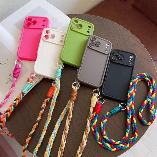 TPU Soft Silicone Crossbody Lanyard Phone Case for IPhone Air 17 16 15 Plus 14 13 12 11 Pro Max SE2022 Rope Necklace Strap Cover