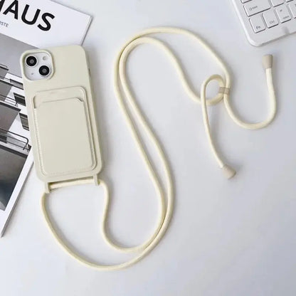 Crossboby Lanyard Rope Phone Case for IPhone 17 Air 16 15 14 Plus 13 12 11 Pro Max Silicone Card Package Fall Prevention Cover