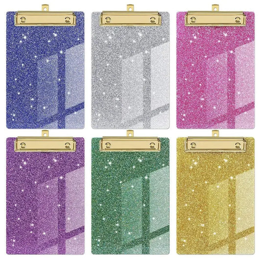 Durable Pink Glitter Acrylic Clipboards Colored Mental Clip Writing Clip Board Student Supplies Office Clipboard Classrooms