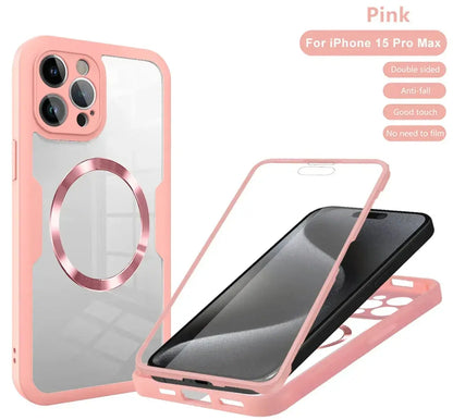 Magnetic For Magsafe 360 Full Body Front+Back Clear Case For iPhone 16 15 11 12 13 14 Pro Max Silicone Bumper Shockproof Cover