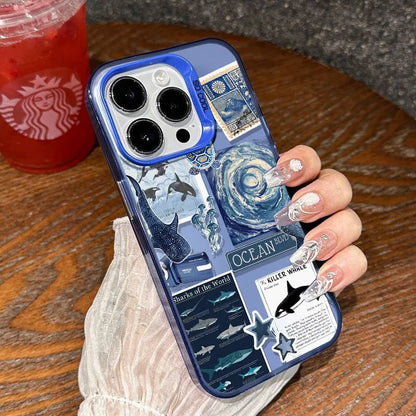 Ocean-Themed Pattern Phone Case for iPhone Shockproof Back Cover Compatible with Multiple Models Anti-Scratch Lightweight Matte