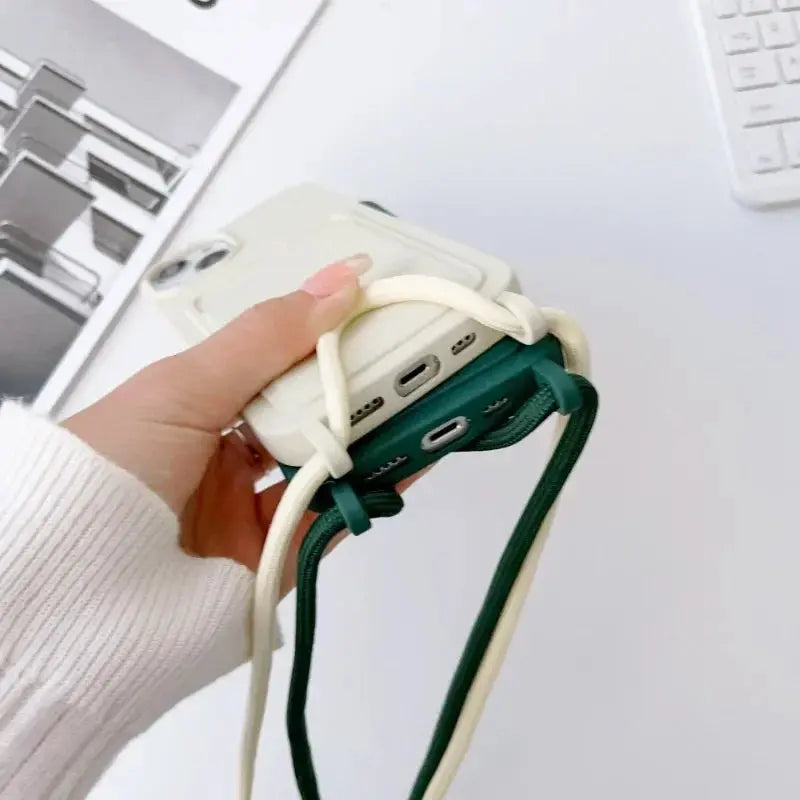 Crossboby Lanyard Rope Phone Case for IPhone 17 Air 16 15 14 Plus 13 12 11 Pro Max Silicone Card Package Fall Prevention Cover