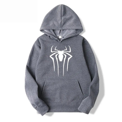 Men's Casual Hoodie Sweatshirt Solid Color Printed Spider Design Fashion Top for Men And Women Autumn Winter Thick Knit Hooded