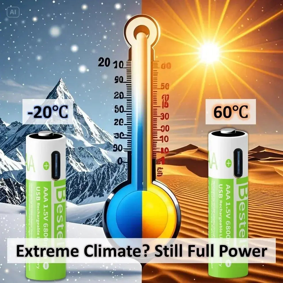 Pro 1.5V AAA 6800mAh Rechargeable Battery, Type-C Fast Charging Li-ion Batteries, 2000 Cycles LED Indicator with Cable