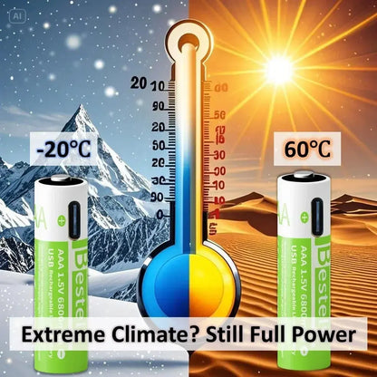 Pro 1.5V AAA 6800mAh Rechargeable Battery, Type-C Fast Charging Li-ion Batteries, 2000 Cycles LED Indicator with Cable