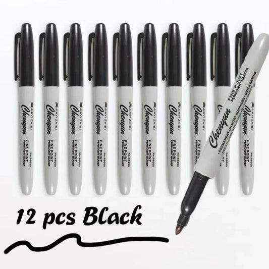 12pcs Black Permanent Marker Pens, Fine Tip, Waterproof, Quick Drying shoporiz
