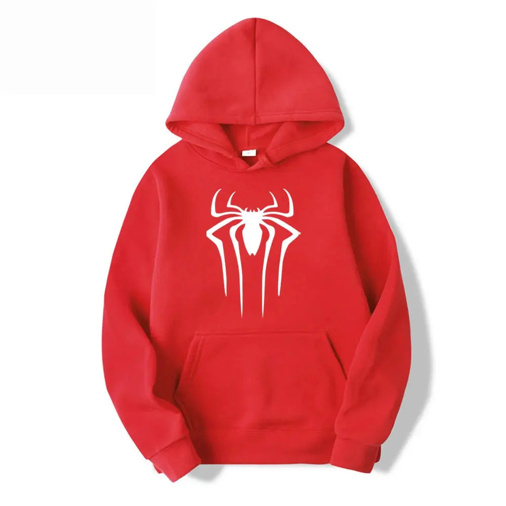 Men's Casual Hoodie Sweatshirt Solid Color Printed Spider Design Fashion Top for Men And Women Autumn Winter Thick Knit Hooded