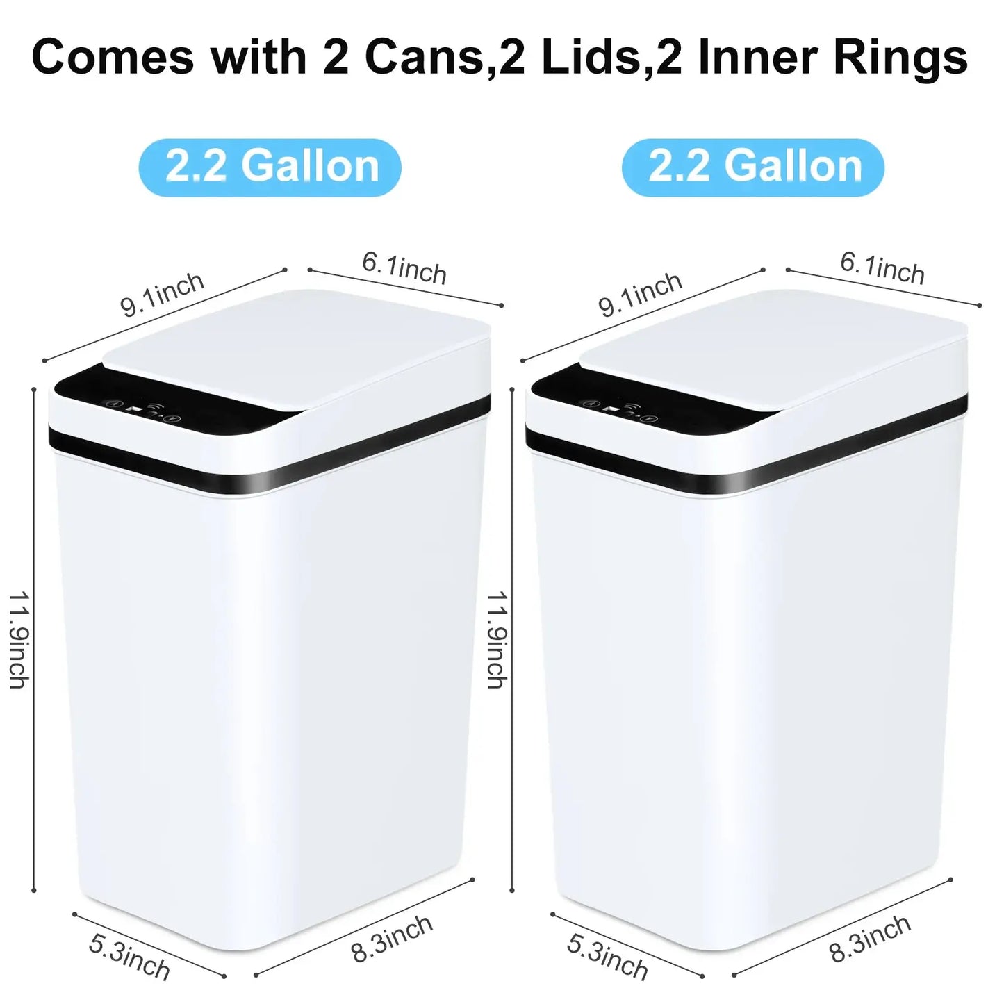 2 Pack 12L Bathroom Automatic Trash Cans Touchless Motion Sensor Slim with Lid for Bathroom Bedroom Living Room Office White